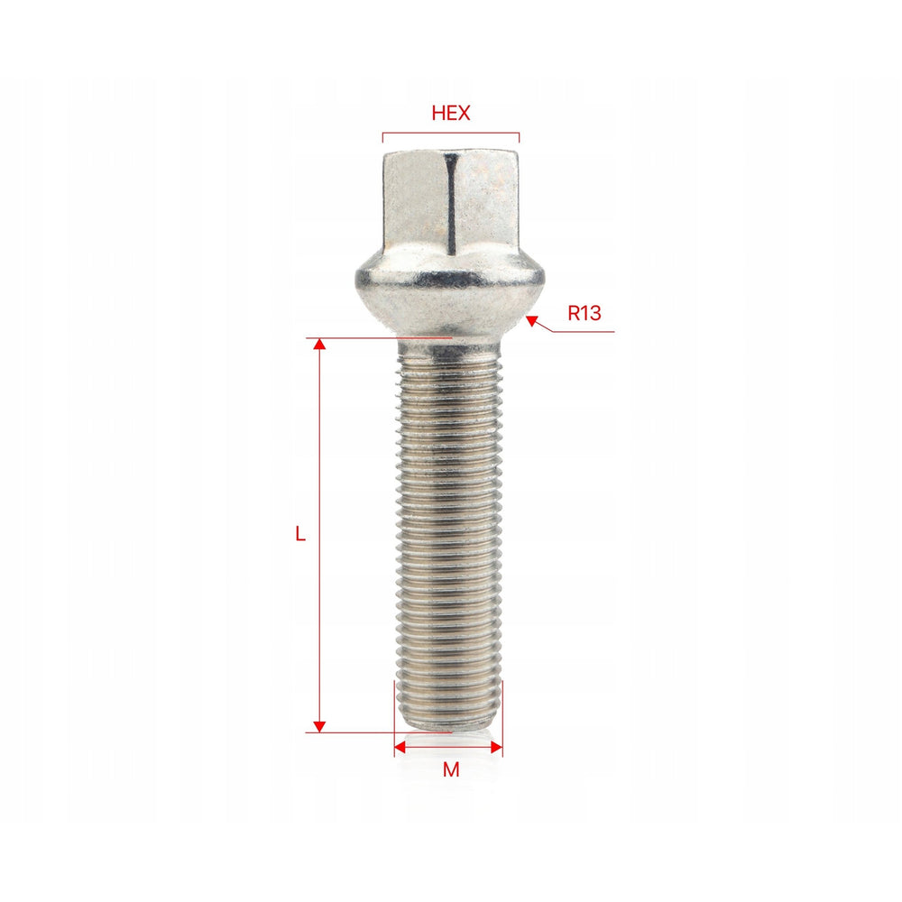 GETMANN - 10 x DŁUGIE ŚRUBY - M14x1.5x33mm Kula R13 Klucz 17