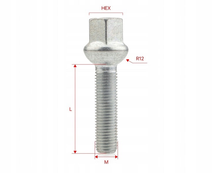 GETMANN - 10 x DŁUGIE ŚRUBY - M12x1.5x45mm Kula R12 Klucz 17