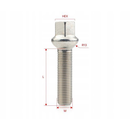 GETMANN - 10 x DŁUGIE ŚRUBY DO DYSTANSÓW - M14x1.5x50mm Kula R13 Klucz 17