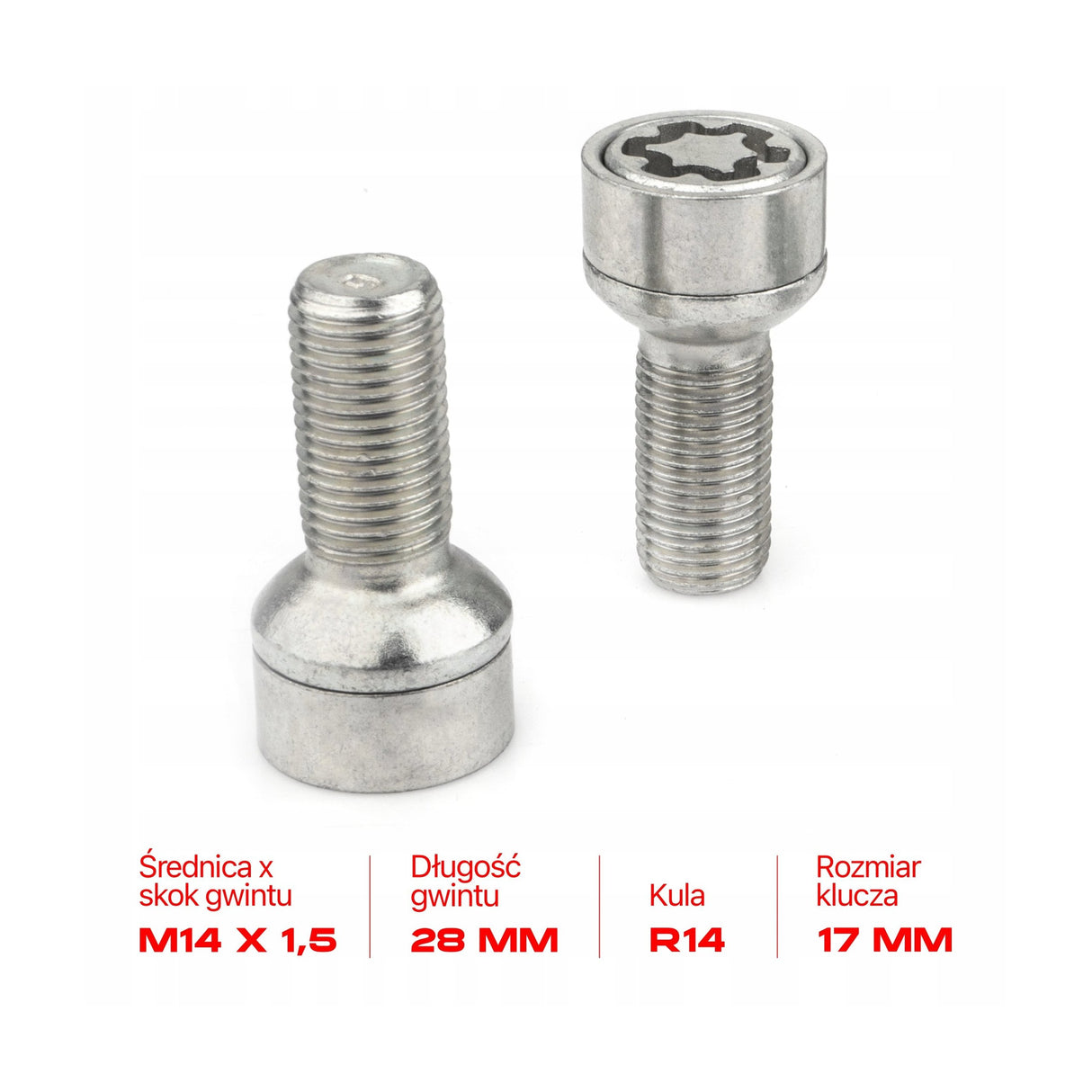Farad - Śruby Zabezpieczające - M14x1.5x28mm - LEXUS MERCEDES SUBARU TOYOTA